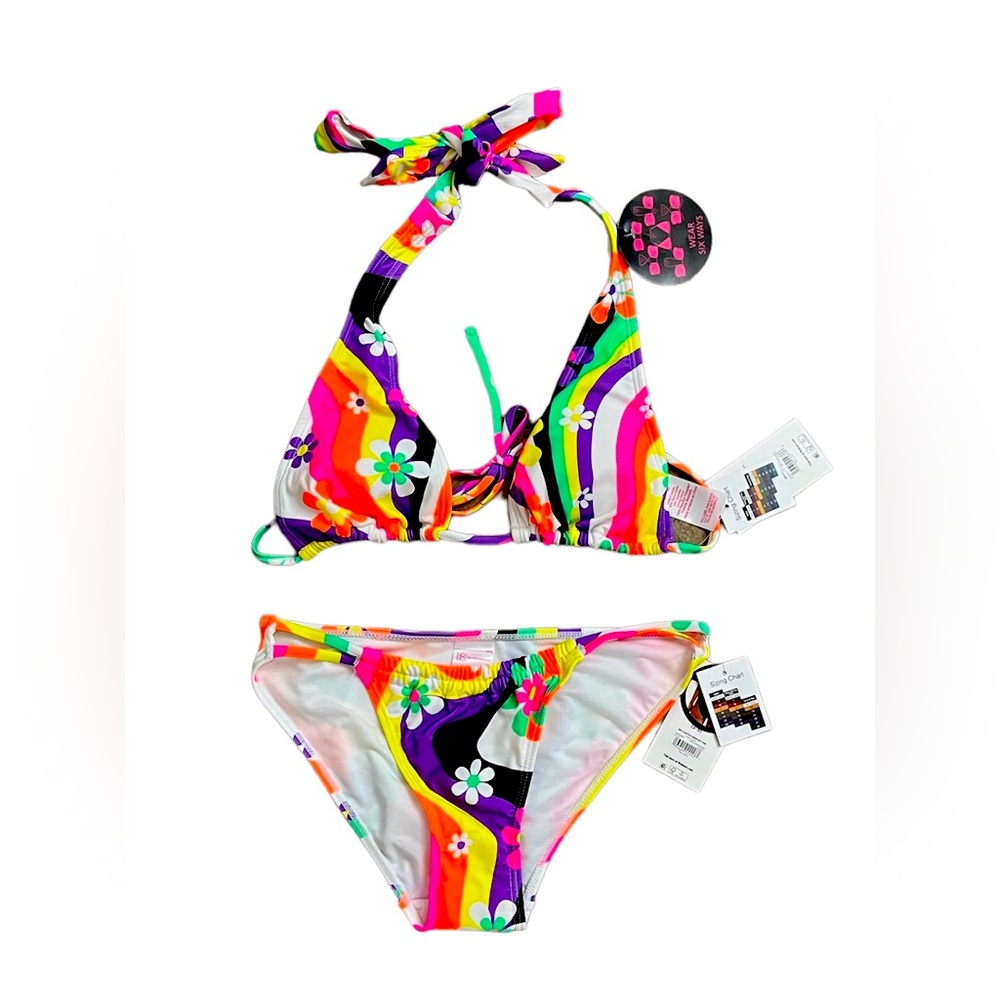 COPY - New No Boundaries string bikini multi color swirl flowers size small